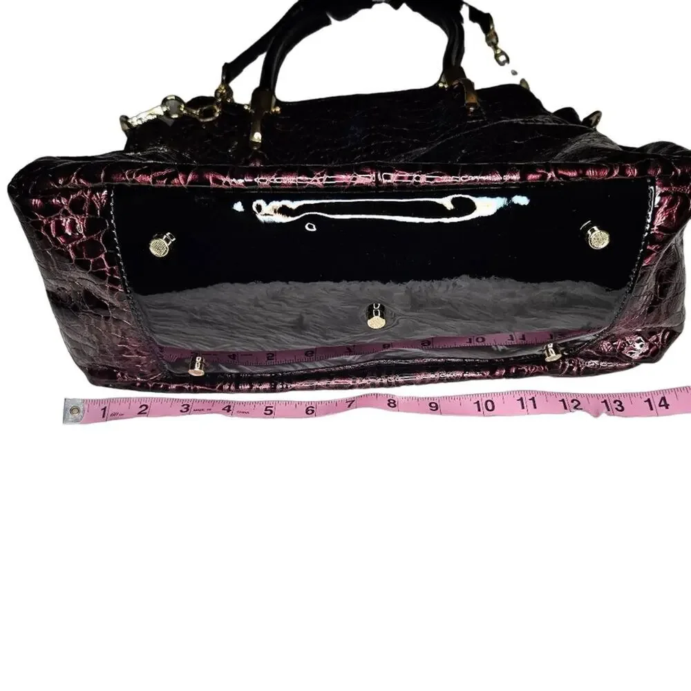 Feimina Leather Handbag Shoulder Strap Crocodile Red With Black and Gold